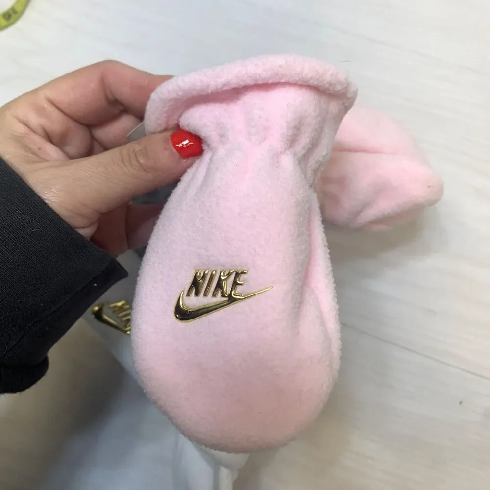 Nike Toddler Fleece Chin Strap Trapper Hat & Mittens 2 Piece Set Racer Pink 2-4T